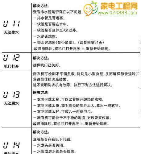 松下空调故障代码解析